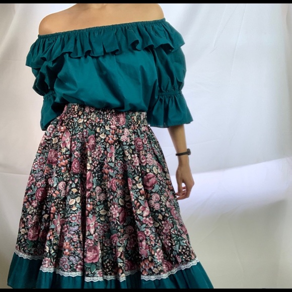 Vintage Dresses & Skirts - Vtg Square Dancing Top+Skirt Set